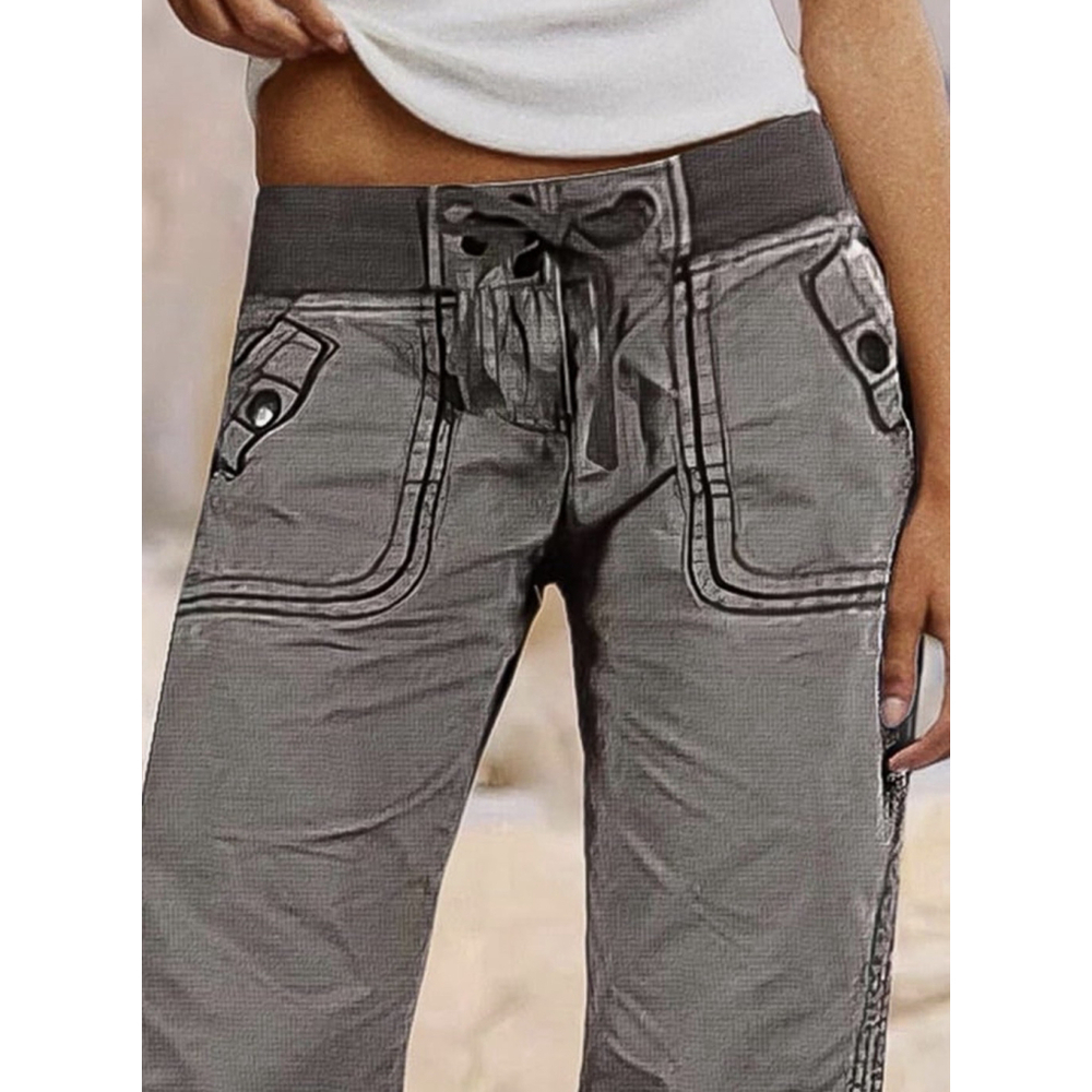 Flamingals Straight Leg Pants Women Drawstring Waist Mid Rise Casual Solid M - Picture 2 of 6